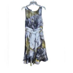 Ann Taylor Floral A-Line Dress in Gray, White & Yellow